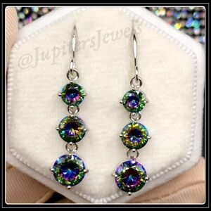 NEW WHITE GOLD MYSTIC STONE TOPAZ COLORFUL TIER DROP EARRINGS